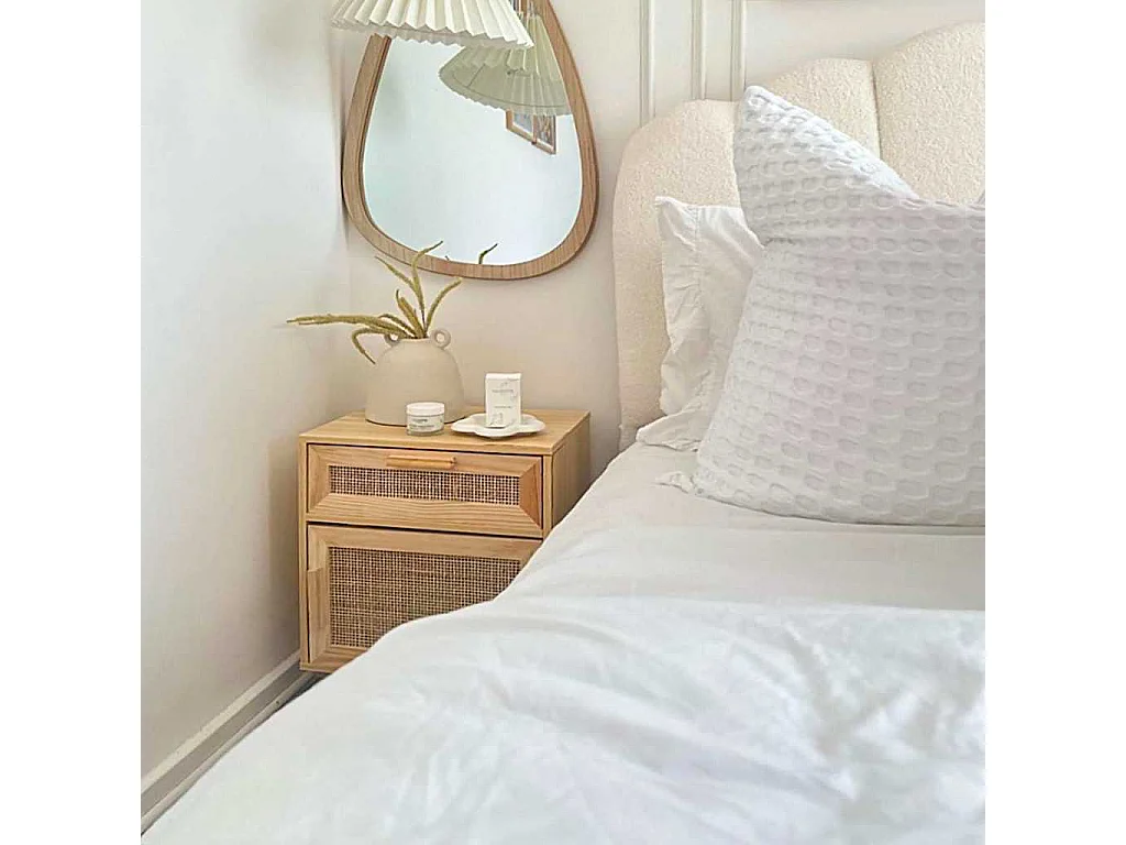 Nachttisch 2er Set-Beistelltisch Braun Massivholz Kiefer und Natur-Rattan SHL47410