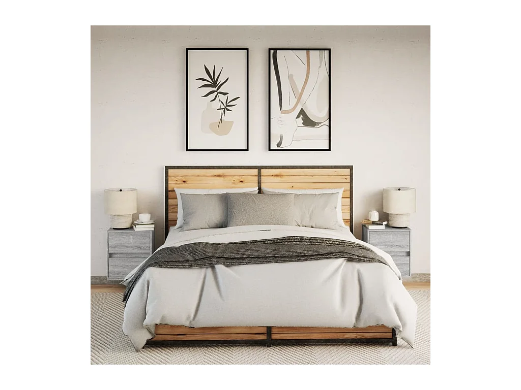 Mesitas de noche | Mesilla de noche de pared con luces LED 2 unidades gris Sonoma