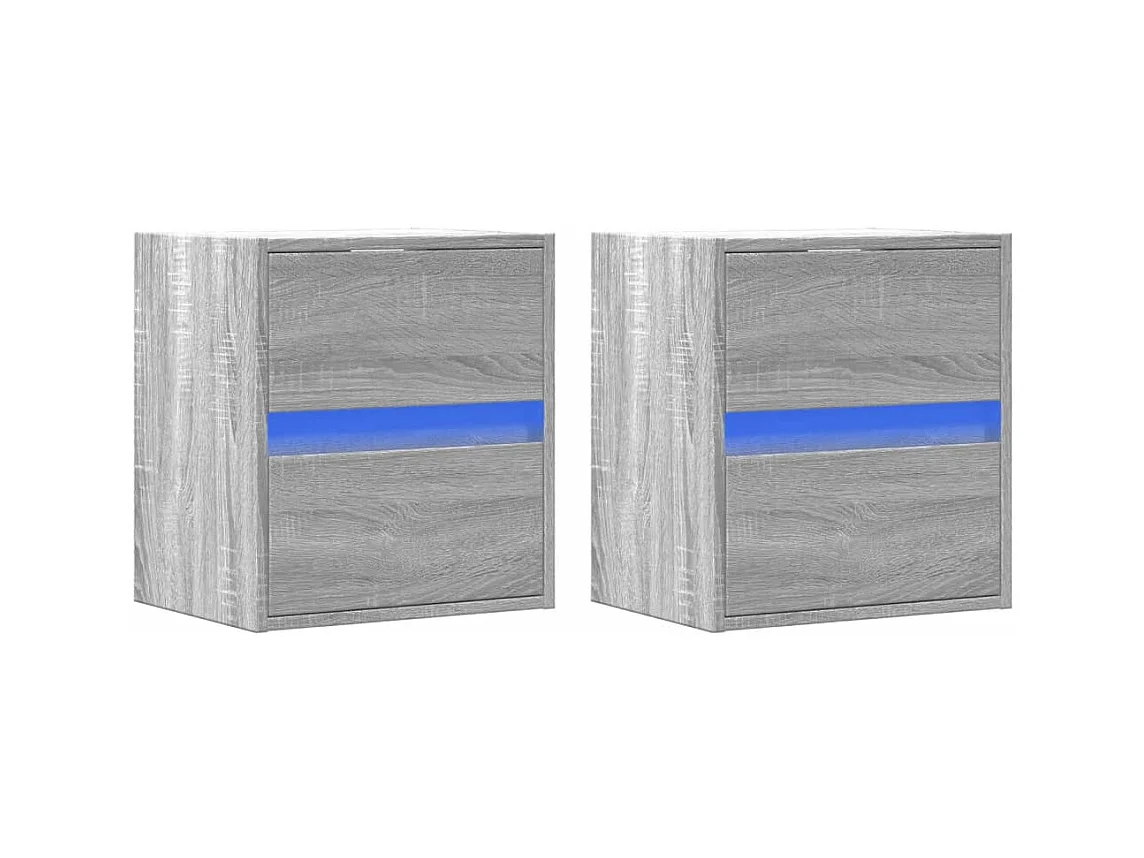 Mesitas de noche | Mesilla de noche de pared con luces LED 2 unidades gris Sonoma
