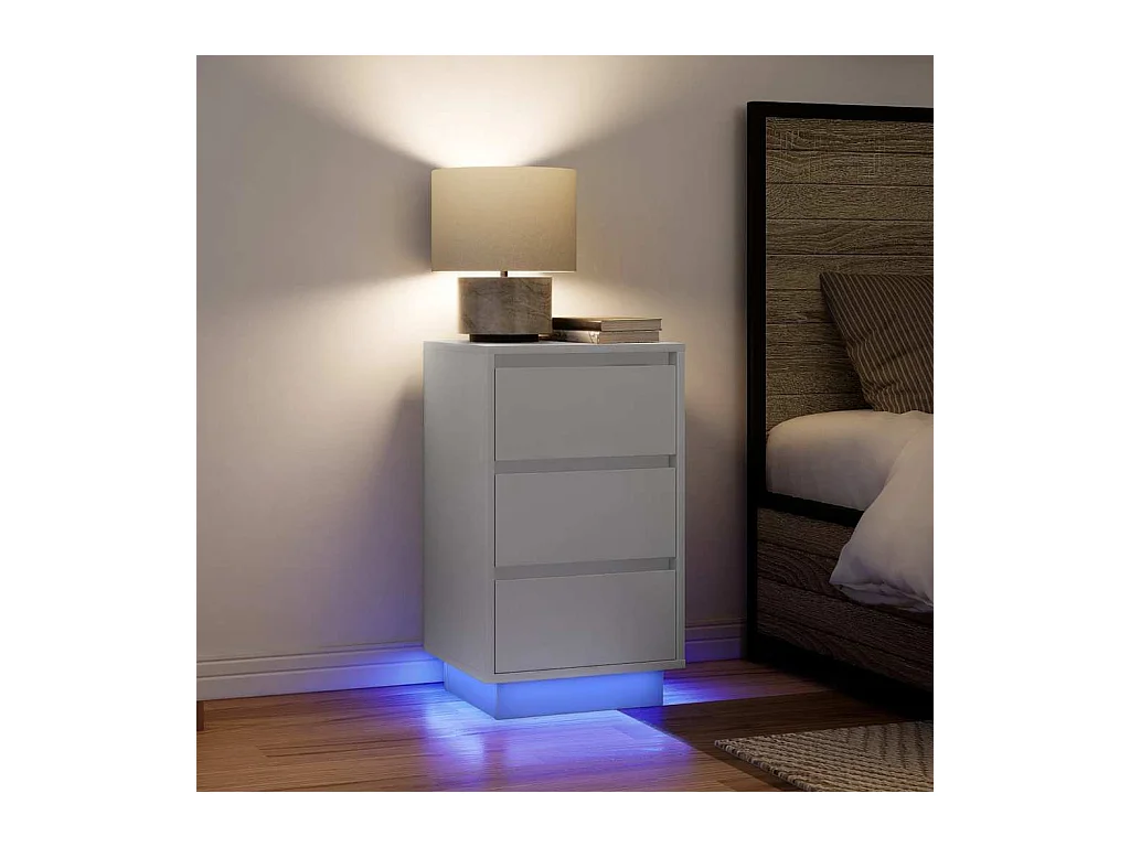 Table de chevet Étroite-Table d'appoint avec Éclairage LED blanc 38x34x65 cm