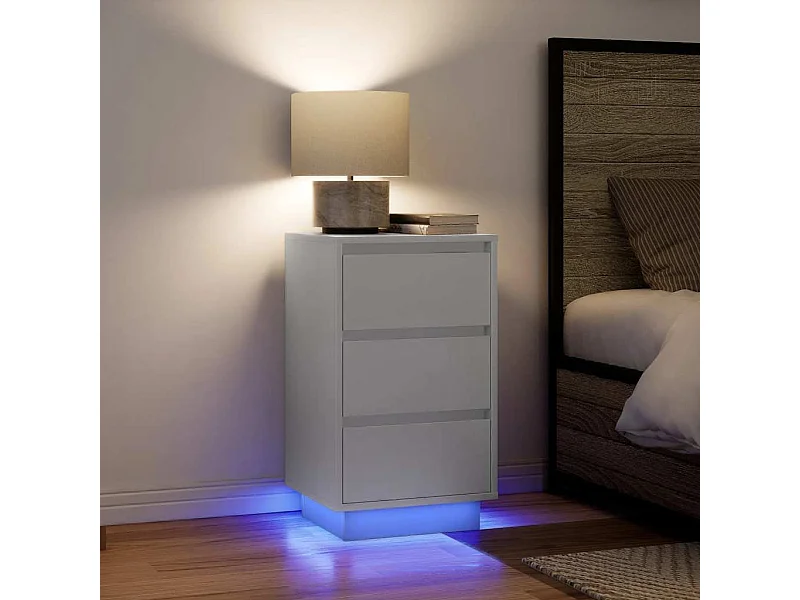 Table de chevet Étroite-Table d'appoint avec Éclairage LED blanc 38x34x65 cm