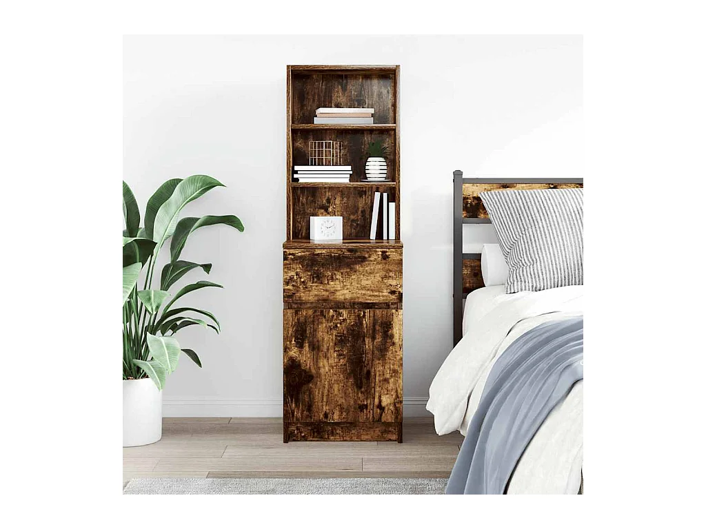 Table de chevet Étroite-Table d'appoint chêne fumé 39x35x125 cm bois d'ingénierie