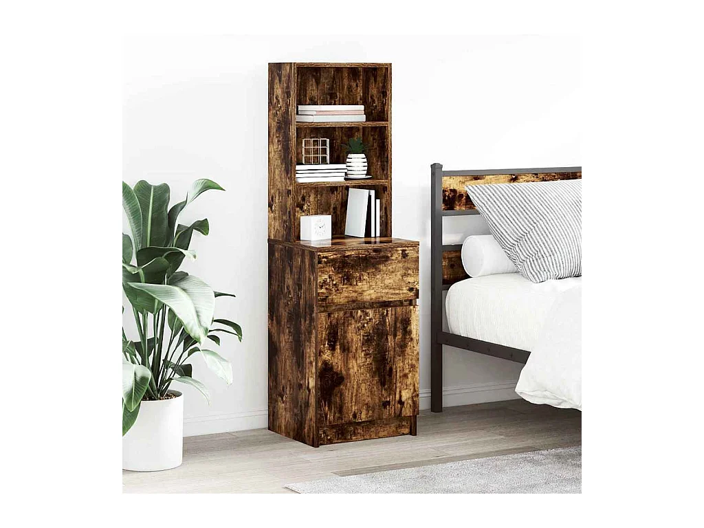 Mesilla de noche | Mesita de noche roble ahumado 39x35x125 cm Madera ingeniería