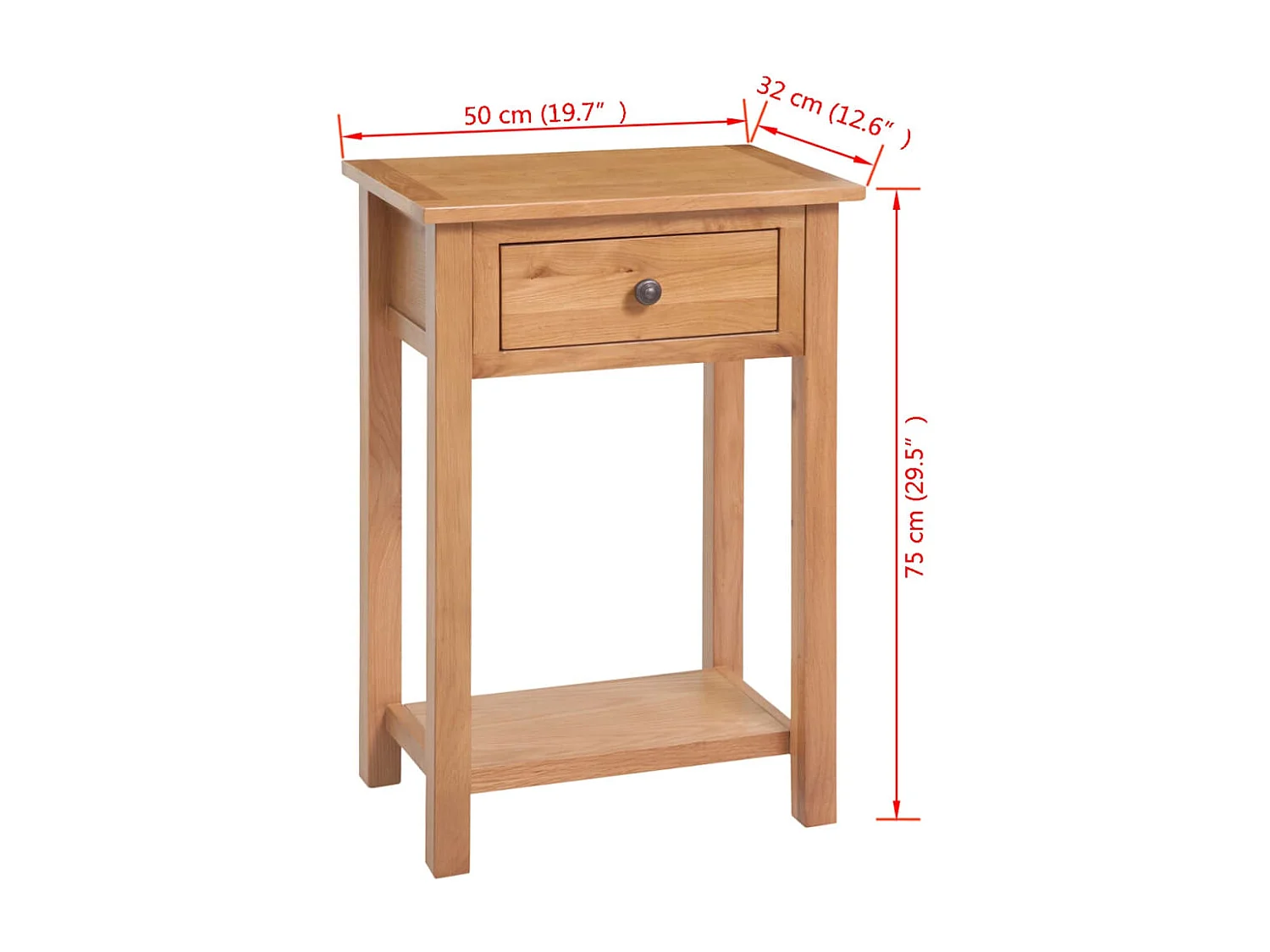 Nachttisch-Beistelltisch-Konsolentisch 50x32x75 cm Massivholz Eiche SHL45697