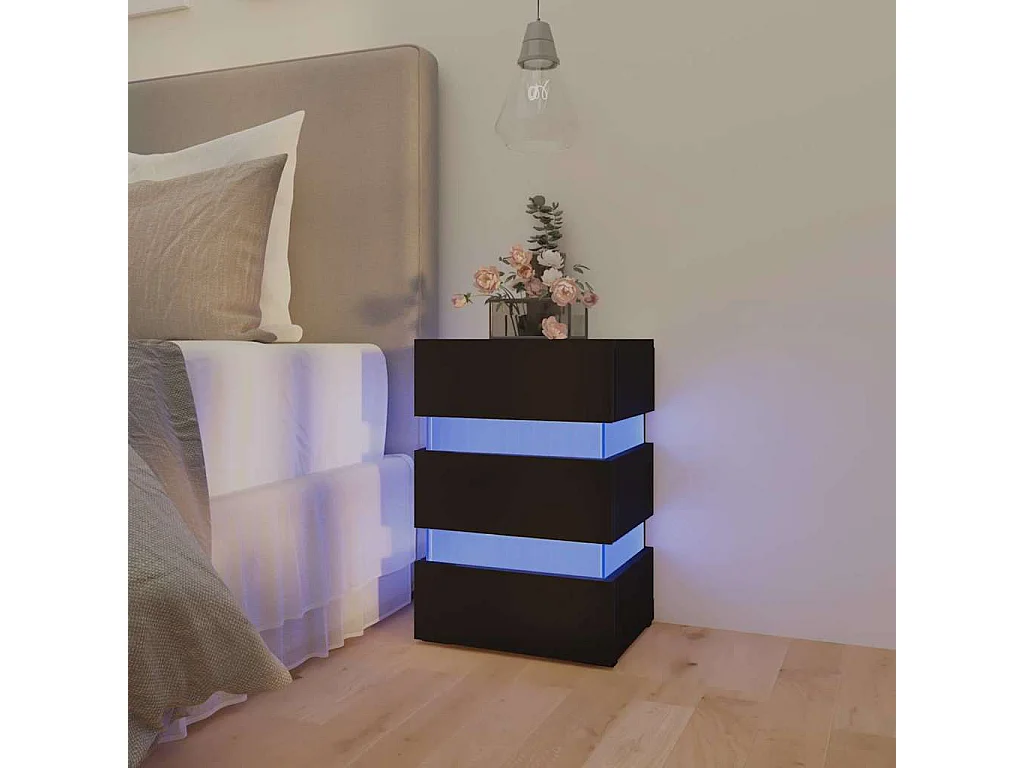 Mesita de noche | Mesilla de noche luz LED madera de ingeniería negra 45x35x67 cm