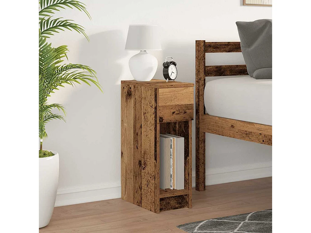 Nachttisch-Beistelltisch mit Schublade Altholz-Optik 20x36x60 cm SHL29593