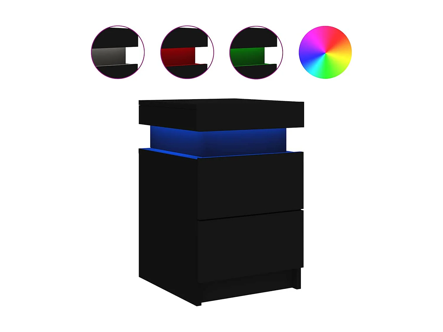 Mesita de noche | Mesilla de noche con luces LED negro 35x39x55 cm