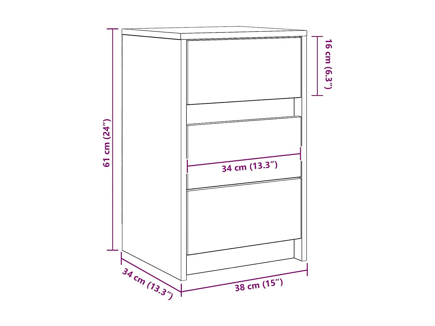 Mesita de Noche | Armario de Noche con cajón con Madera vieja 38x34x61 cm