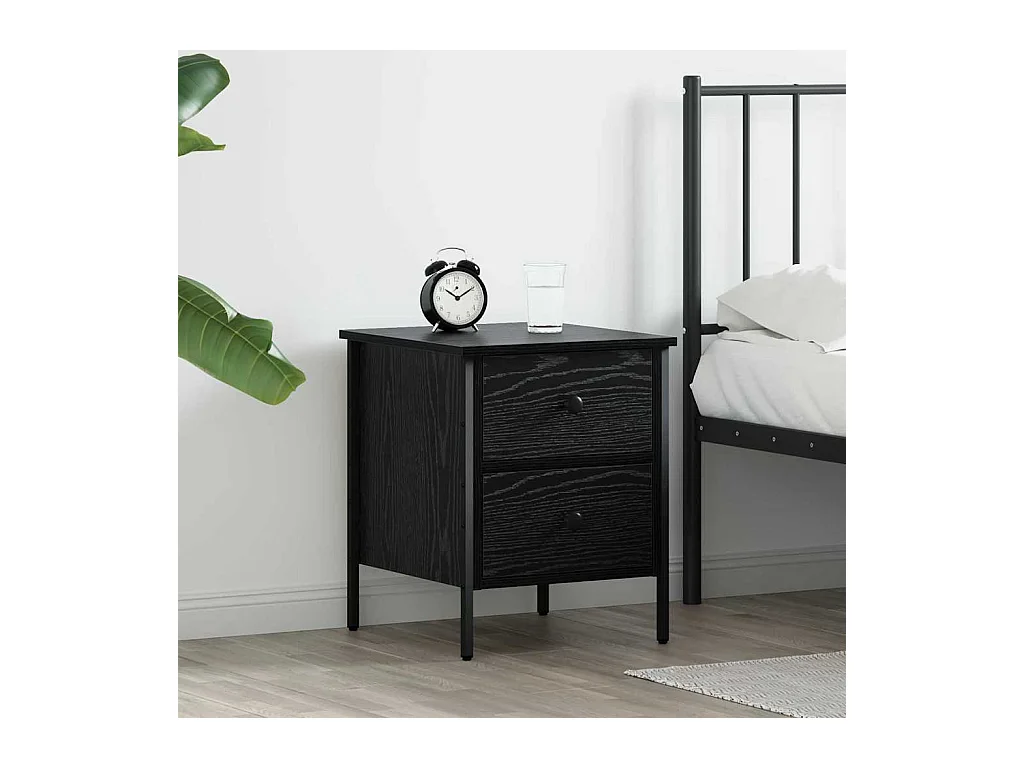 Mesita de Noche | Mesa auxiliar con cajón Roble negro 40x42x50 cm