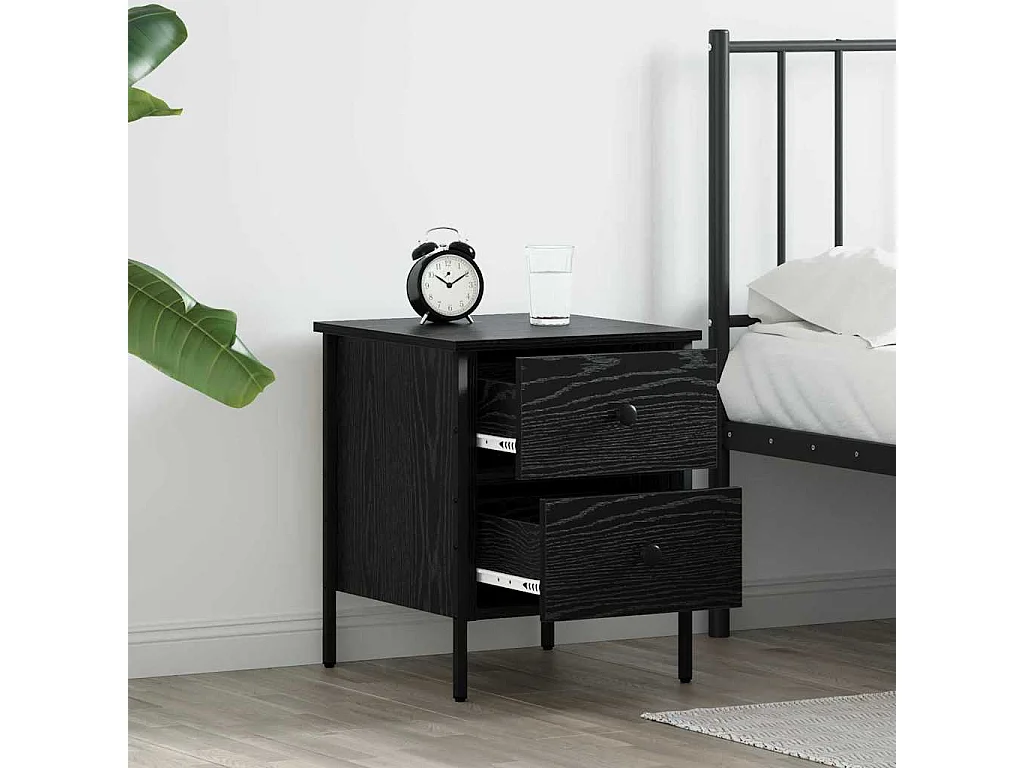 Mesita de Noche | Mesa auxiliar con cajón Roble negro 40x42x50 cm