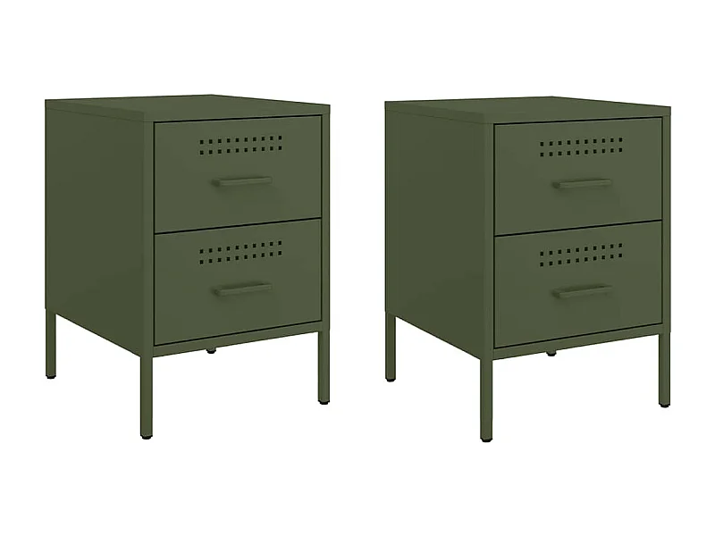 Tables de chevet lot de 2 avec rangement vert olive 36x39x50,5 cm acier
