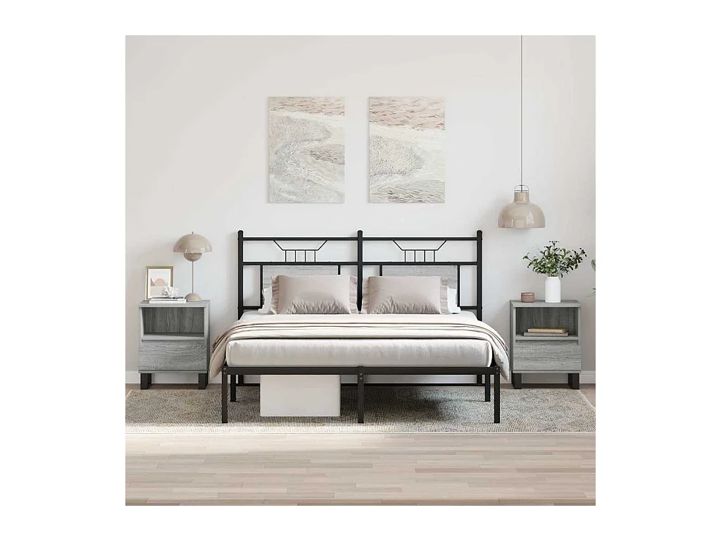 Mesita de noche | Mesilla de noche 2 uds. madera ingeniería gris Sonoma 40x35x50 cm