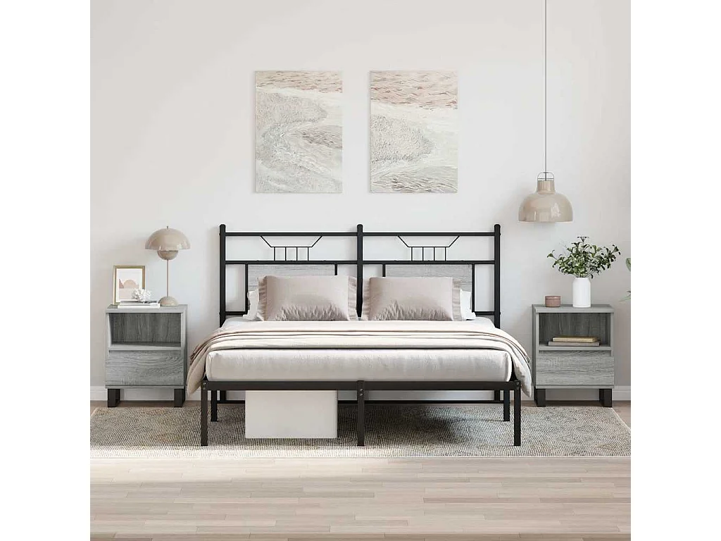 Nachttisch 2er Set-Beistelltisch-Nachttischkommode Grau Sonoma 40x35x50 cm Holzwerkstoff SHL15282