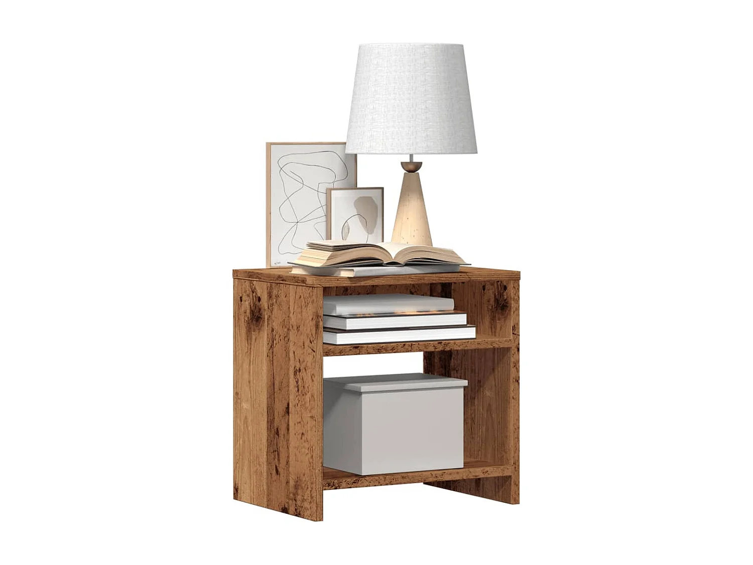 Nachttisch 2er Set-Beistelltisch-Nachttischkommode Altholz-Optik 40x30x40 cm Holzwerkstoff SHL27923