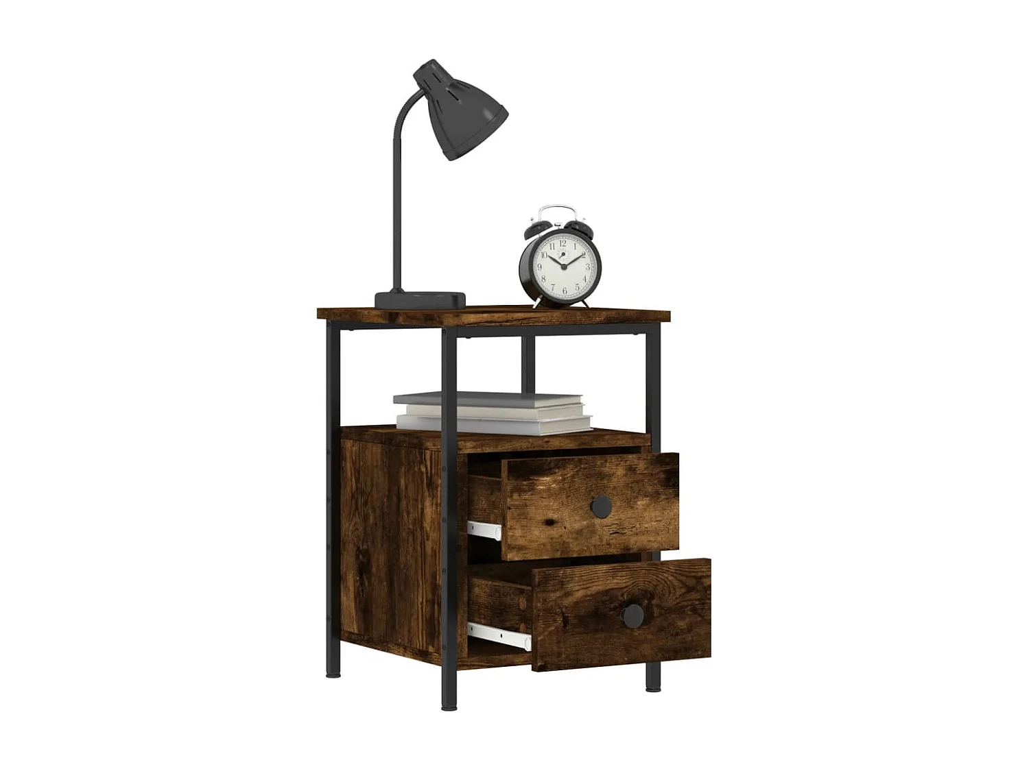 Nachttisch 2er Set-Beistelltisch-Nachttischkommode Räuchereiche 34x35,5x50 cm Holzwerkstoff SHL37989