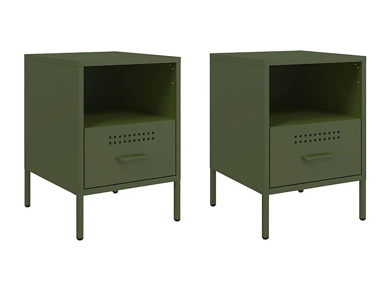 Tables de chevet lot de 2 avec rangement vert olive 36x39x50,5 cm acier
