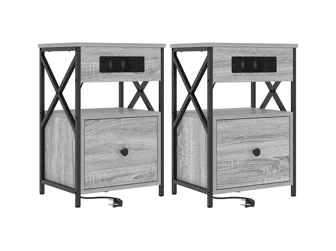 Mesita de Noche | Armario de Noche 2 uds con cajón Gris sonoma 40x31x60 cm