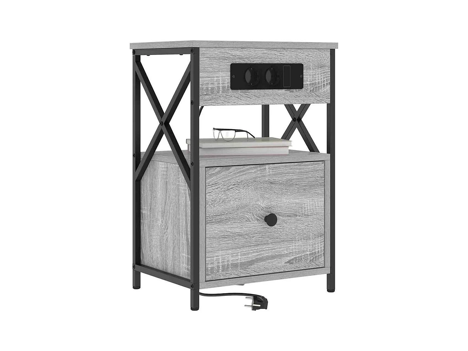 Mesita de Noche | Armario de Noche 2 uds con cajón Gris sonoma 40x31x60 cm