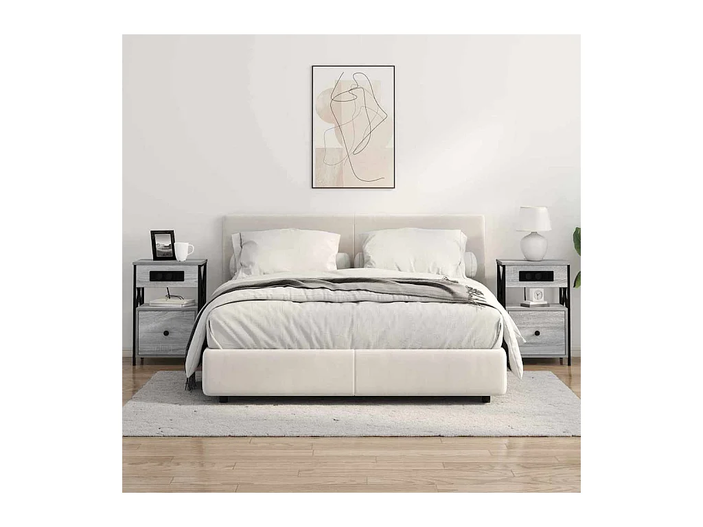 Mesita de Noche | Armario de Noche 2 uds con cajón Gris sonoma 40x31x60 cm