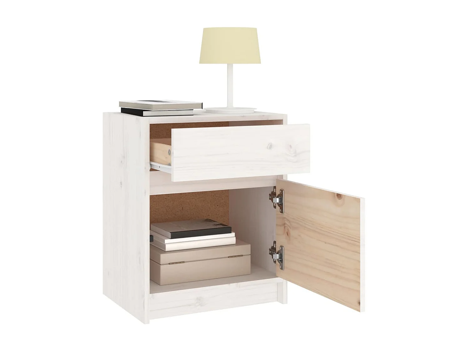 Nachttisch-Beistelltisch-Nachtschrank Weiß 40x31x50 cm Massivholz Kiefer SHL81210