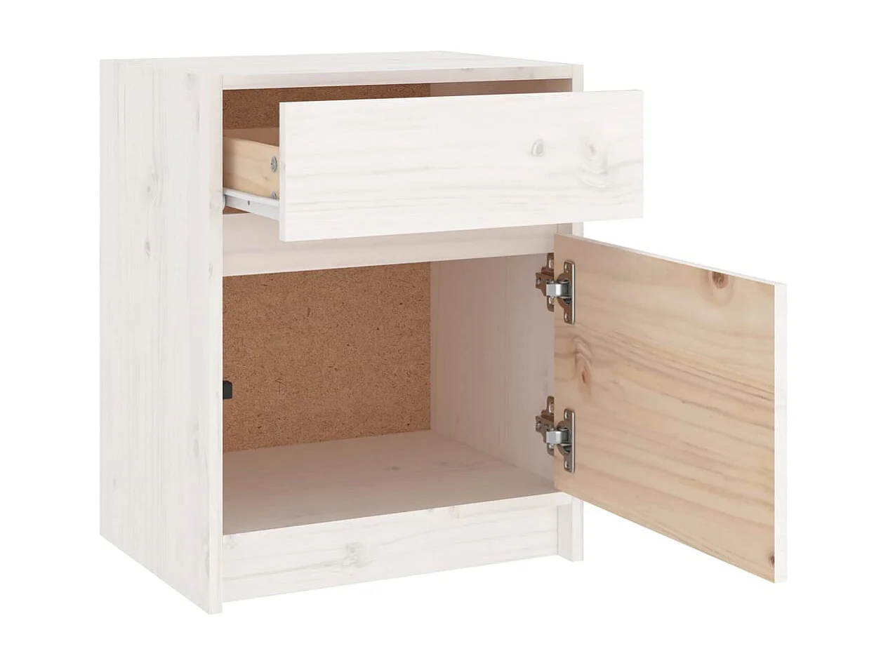 Nachttisch-Beistelltisch-Nachtschrank Weiß 40x31x50 cm Massivholz Kiefer SHL81210