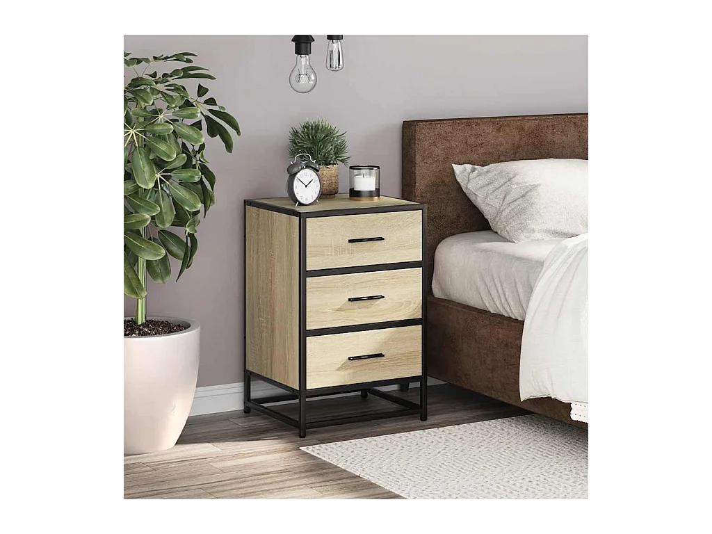 Mesita de noche | Mesilla de noche madera ingeniería roble sonoma 40x34,5x60cm metal
