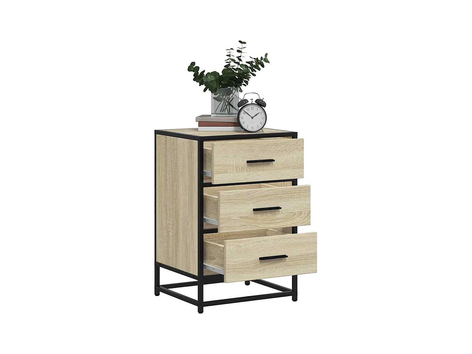 Mesita de noche | Mesilla de noche madera ingeniería roble sonoma 40x34,5x60cm metal