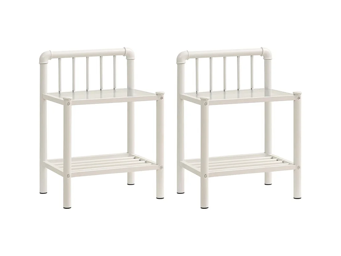Lot de 2 Tables de chevet avec Compartiments Ouverts Blanc et transparent Métal et verre