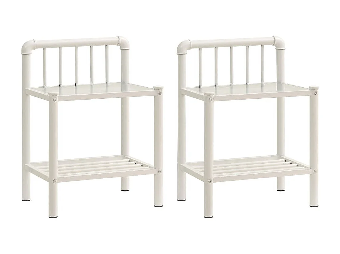Nachttisch 2er Set-Beistelltisch-Nachttischkommode Weiß Transparent Metall und Glas SHL44750
