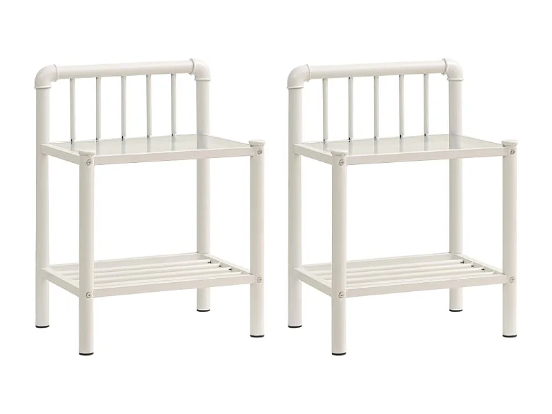 Mesa de Cabeceira Moderna 2 peças metal branco e vidro transparente