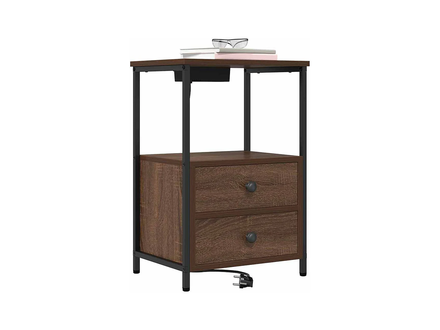 Mesita de Noche | Mesa auxiliar con Estación de Carga 2 uds. Marrón roble