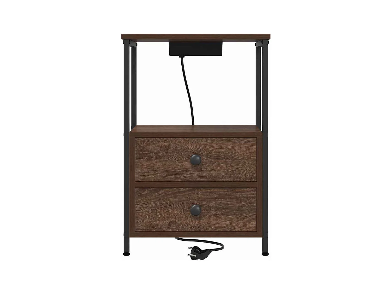 Mesita de Noche | Mesa auxiliar con Estación de Carga 2 uds. Marrón roble