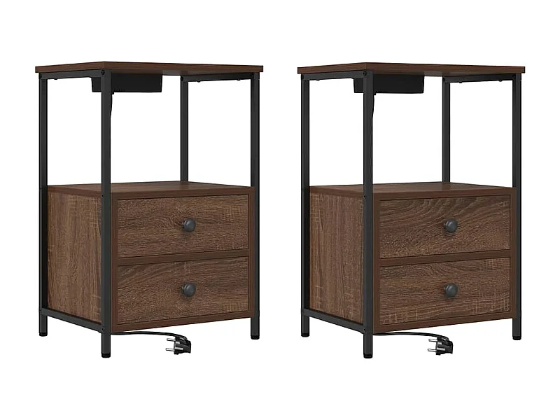 Lot de 2 Tables de chevet avec station de chargement Chêne marron