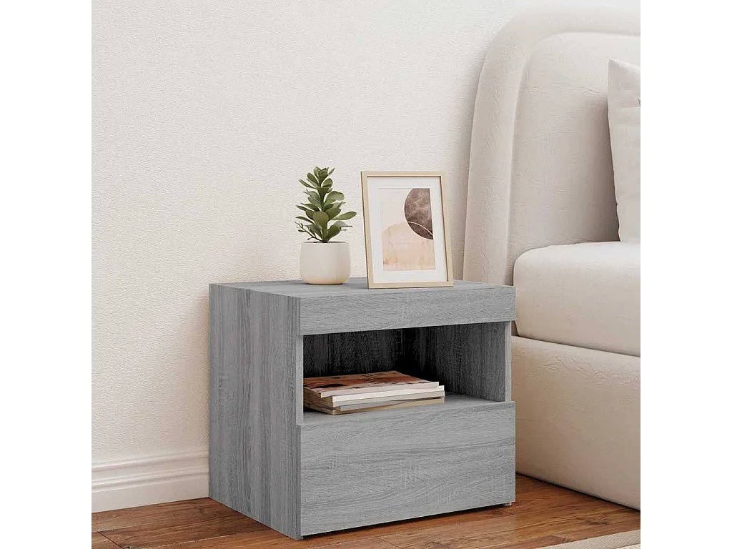 Mesita de noche | Mesilla de noche con luces LED gris Sonoma 50x40x45 cm
