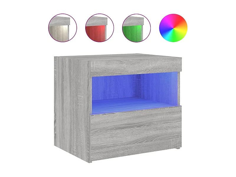 Table de chevet Étroite avec Éclairage LED sonoma gris 50x40x45 cm