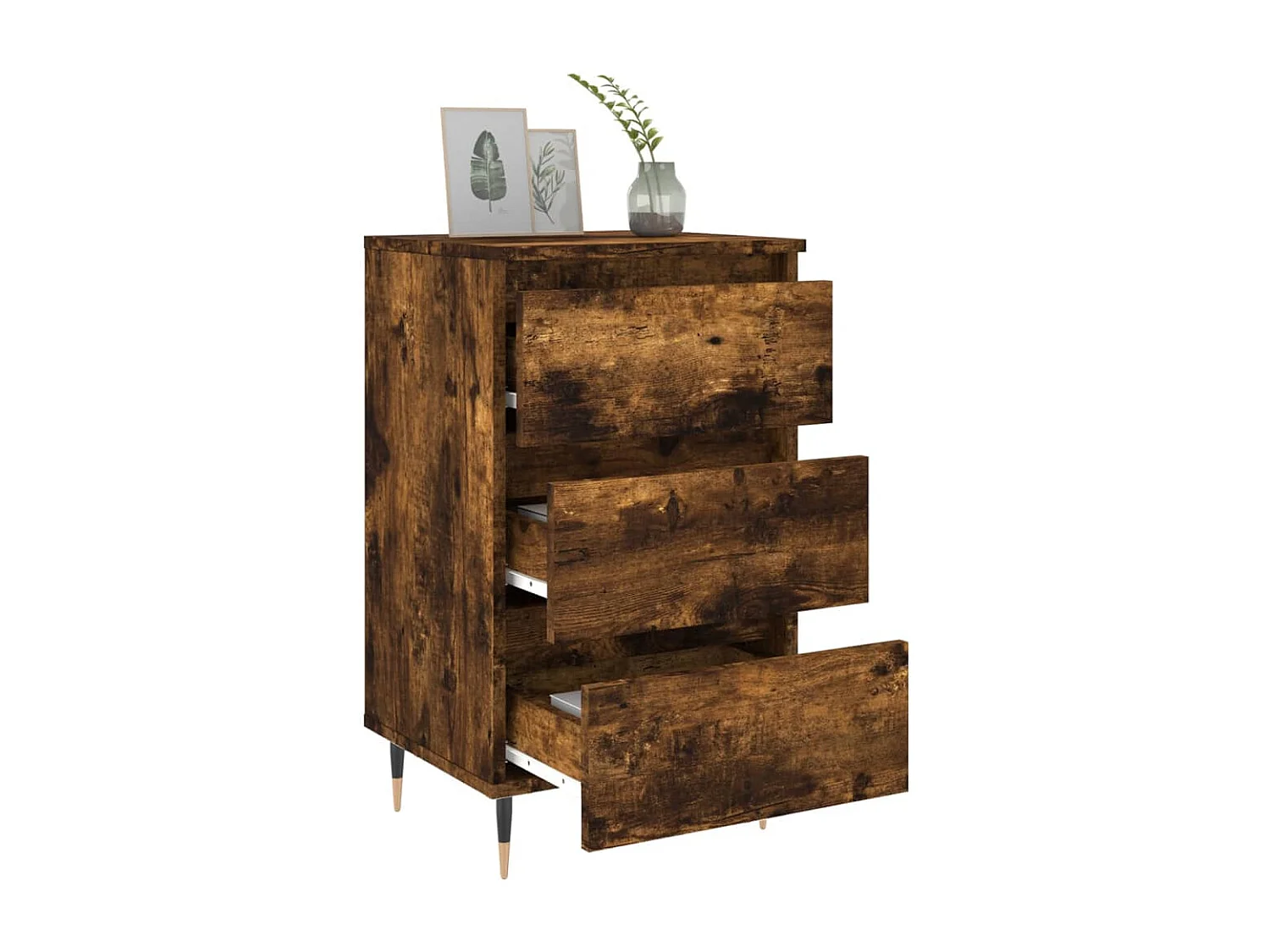 Nachttisch 2er Set-Beistelltisch-Nachttischkommode Räuchereiche 40x35x69 cm Holzwerkstoff SHL98727