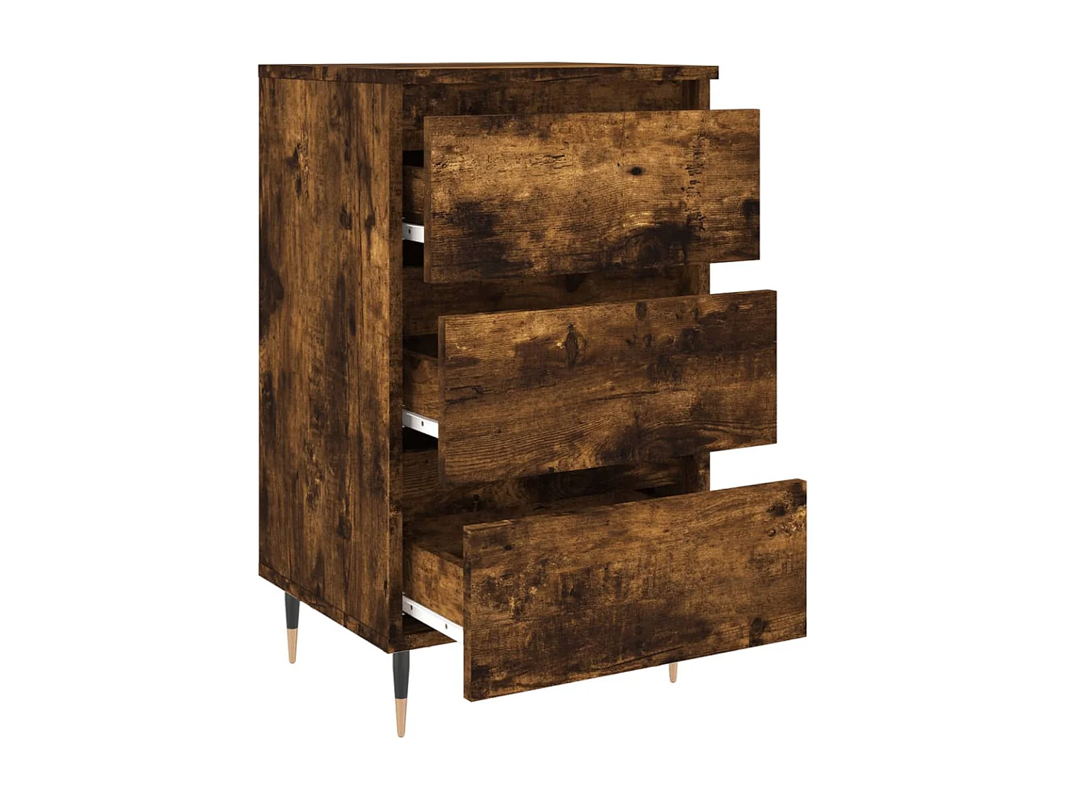 Nachttisch 2er Set-Beistelltisch-Nachttischkommode Räuchereiche 40x35x69 cm Holzwerkstoff SHL98727