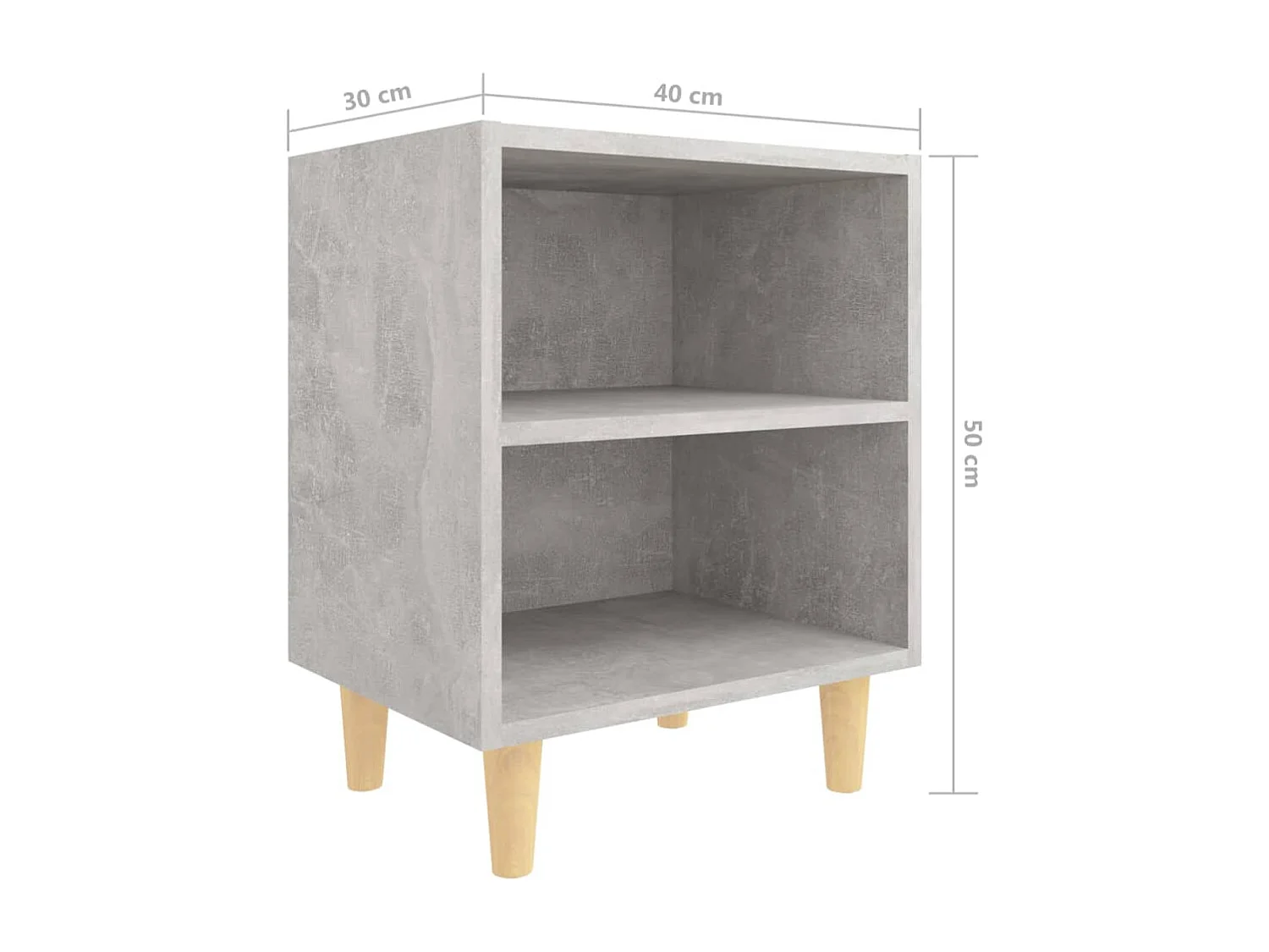 Nachttisch-Beistelltisch mit Massivholz-Beinen Betongrau 40x30x50 cm SHL76148