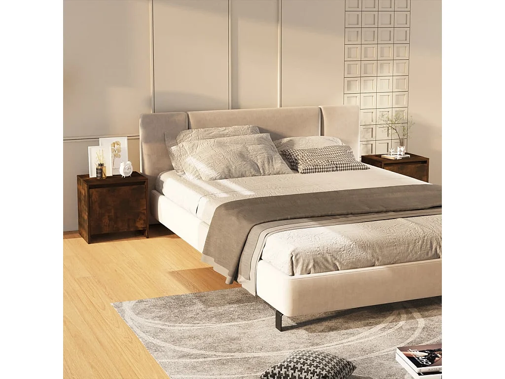 Nachttisch 2er Set-Beistelltisch-Nachttischkommode Räuchereiche 45x34x44,5 cm Holzwerkstoff SHL74181