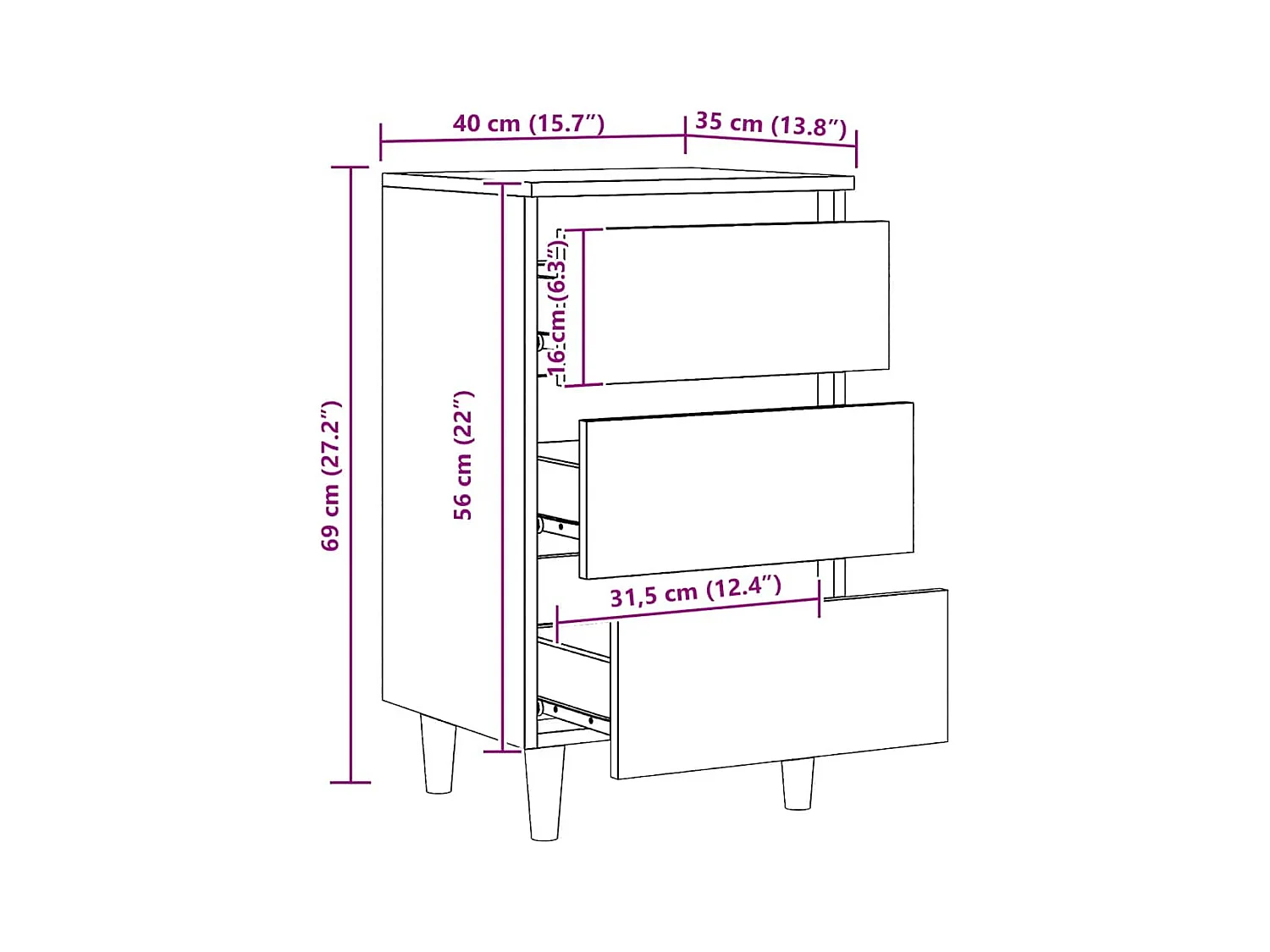 Mesita de noche | Mesilla de noche madera de ingeniería roble artisan 40x35x69 cm