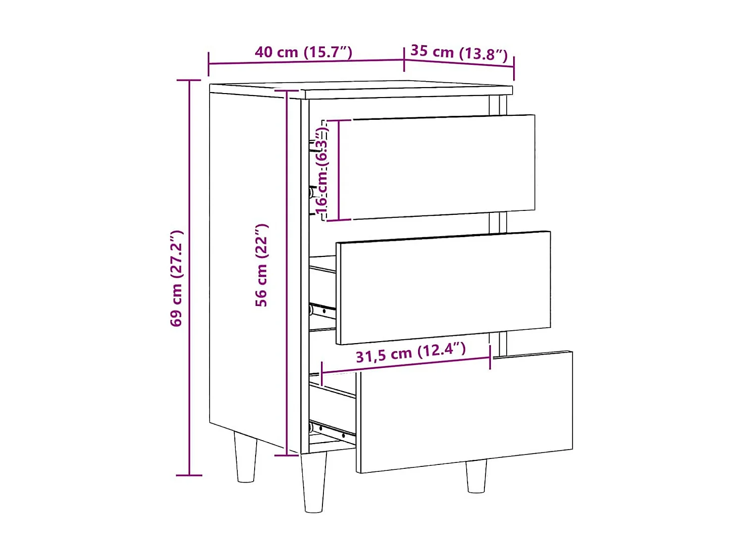 Nachttisch-Beistelltisch Artisan-Eiche 40x35x69 cm Holzwerkstoff SHL75416