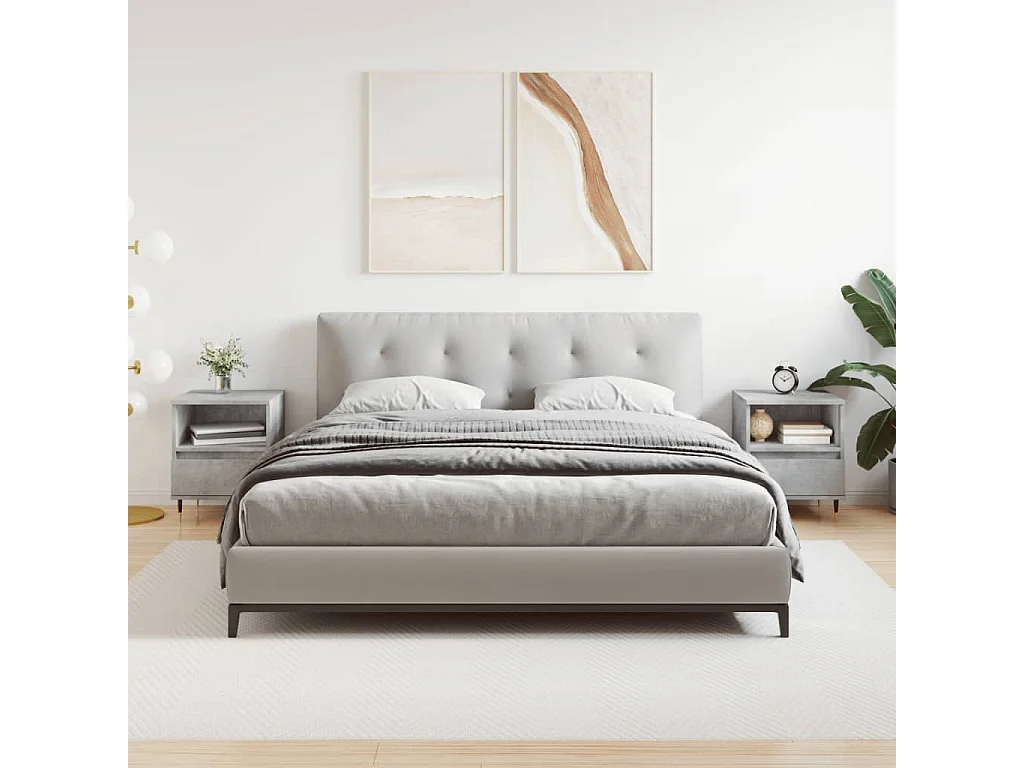 Nachttisch 2er Set-Beistelltisch-Nachttischkommode Betongrau 40x35x50 cm Holzwerkstoff SHL81725