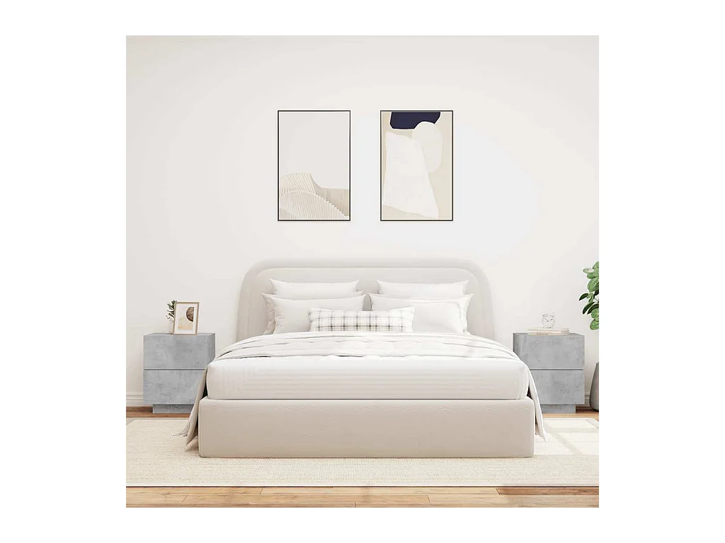 Mesita de noche | Mesilla de noche luces LED 2 uds madera ingeniería gris hormigón