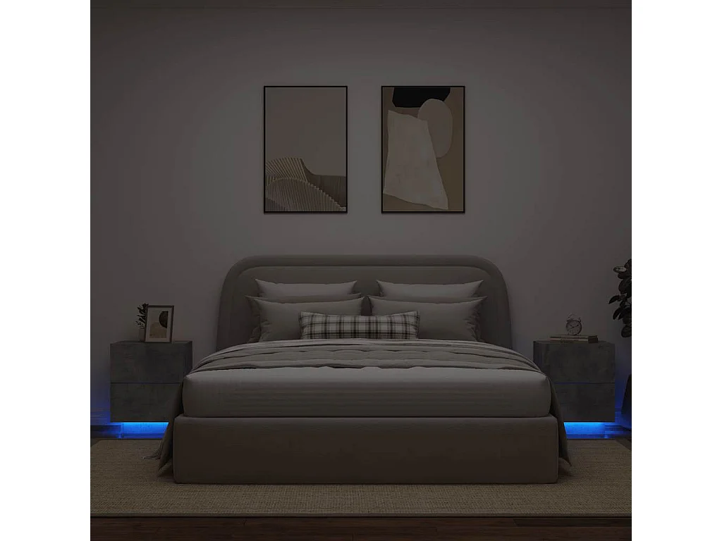 Nachttische mit LED-Leuchten 2er Set | Beistelltisch Betongrau Holzwerkstoff SHL88092