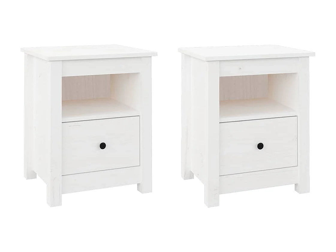 Nachttisch 2er Set-Beistelltisch-Nachttischkommode Weiß 40x35x49 cm Massivholz Kiefer SHL28348
