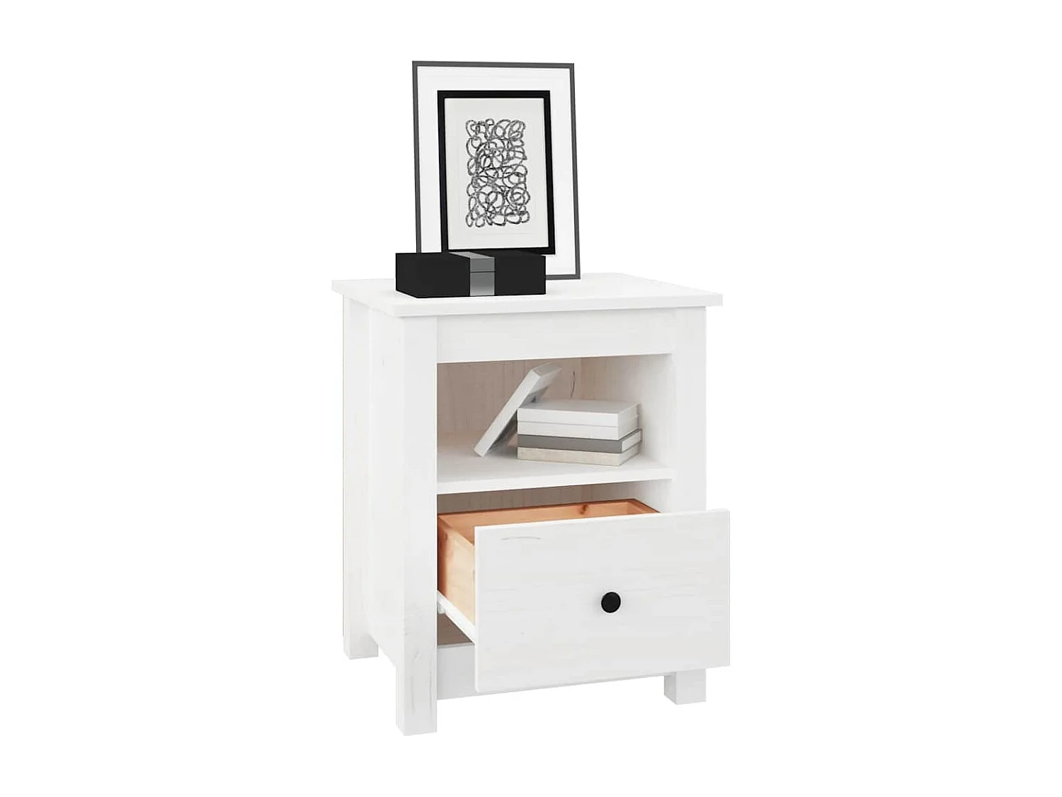 Nachttisch 2er Set-Beistelltisch-Nachttischkommode Weiß 40x35x49 cm Massivholz Kiefer SHL28348