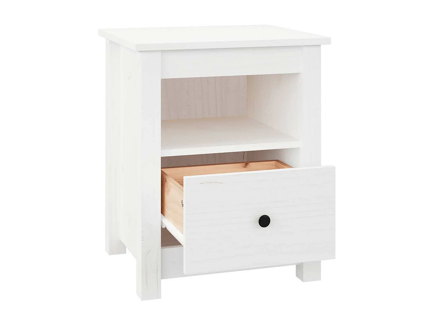 Nachttisch 2er Set-Beistelltisch-Nachttischkommode Weiß 40x35x49 cm Massivholz Kiefer SHL28348