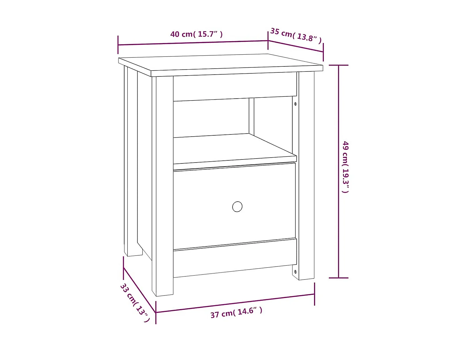 Nachttisch 2er Set-Beistelltisch-Nachttischkommode Weiß 40x35x49 cm Massivholz Kiefer SHL28348