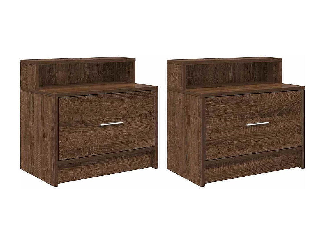 Nachttisch 2er Set-Beistelltisch mit Schublade. Braun Eichen-Optik 51x31x47 cm SHL45083