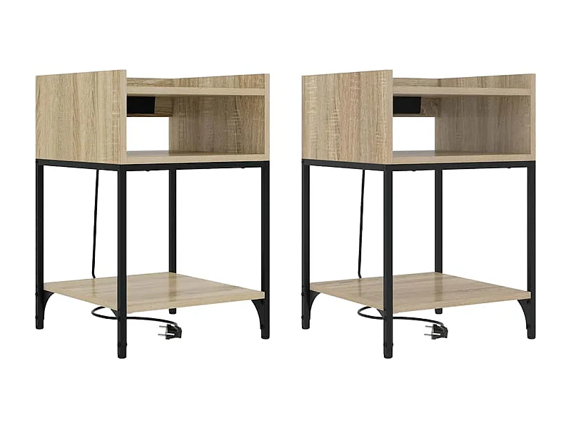 Lot de 2 Tables de chevet avec Étagère de Rangement Chêne sonoma 40x40x61 cm